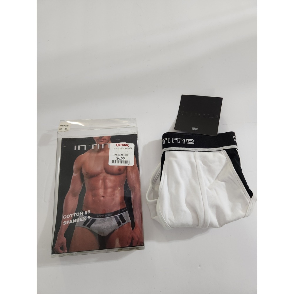Intimo Briefs White Black Colorblock Cotton Spandex Retro Mens Size Medium 32-34